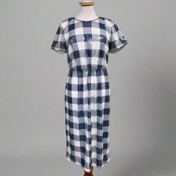 J. Crew navy gingham sequin dress, size 6, NEW WITH TAGS! - Picture 1 of 3